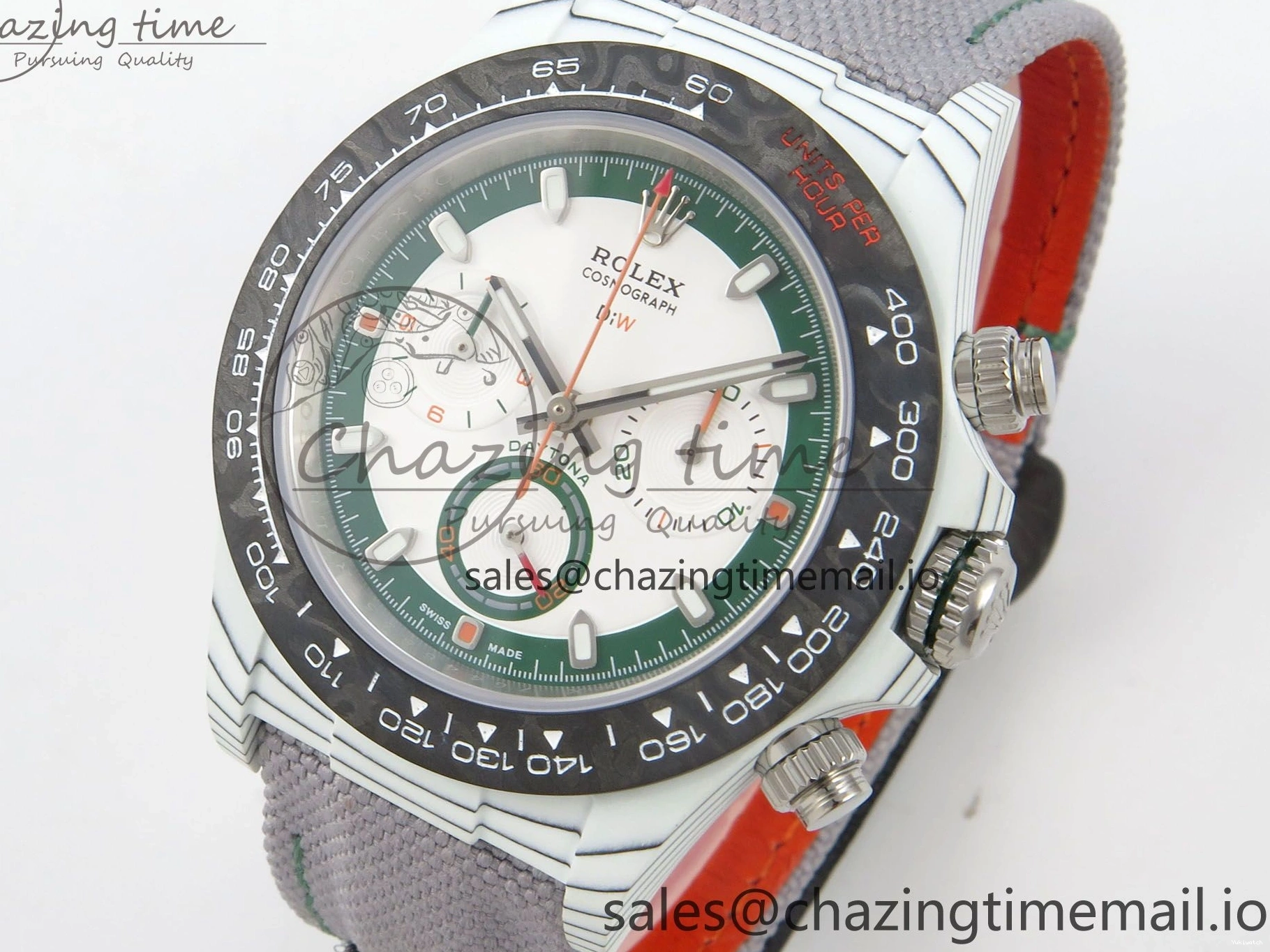 Grey Carbon Edition DIW on and White A7750 Nylon Case Daytona Strap Dial Bezel Green DIWF 0403